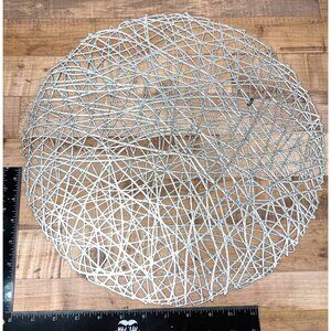 6 Large Round Silver Metallic Woven Decorative Placemat Charger
